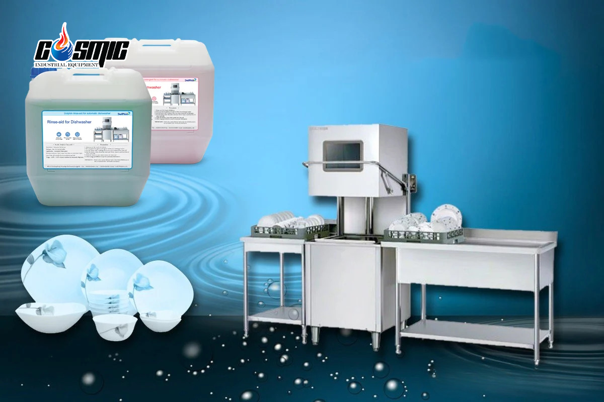 Hóa chất rửa hỗ trợ loại bỏ dầu mỡ và cặn thức ăn trên chén đĩa