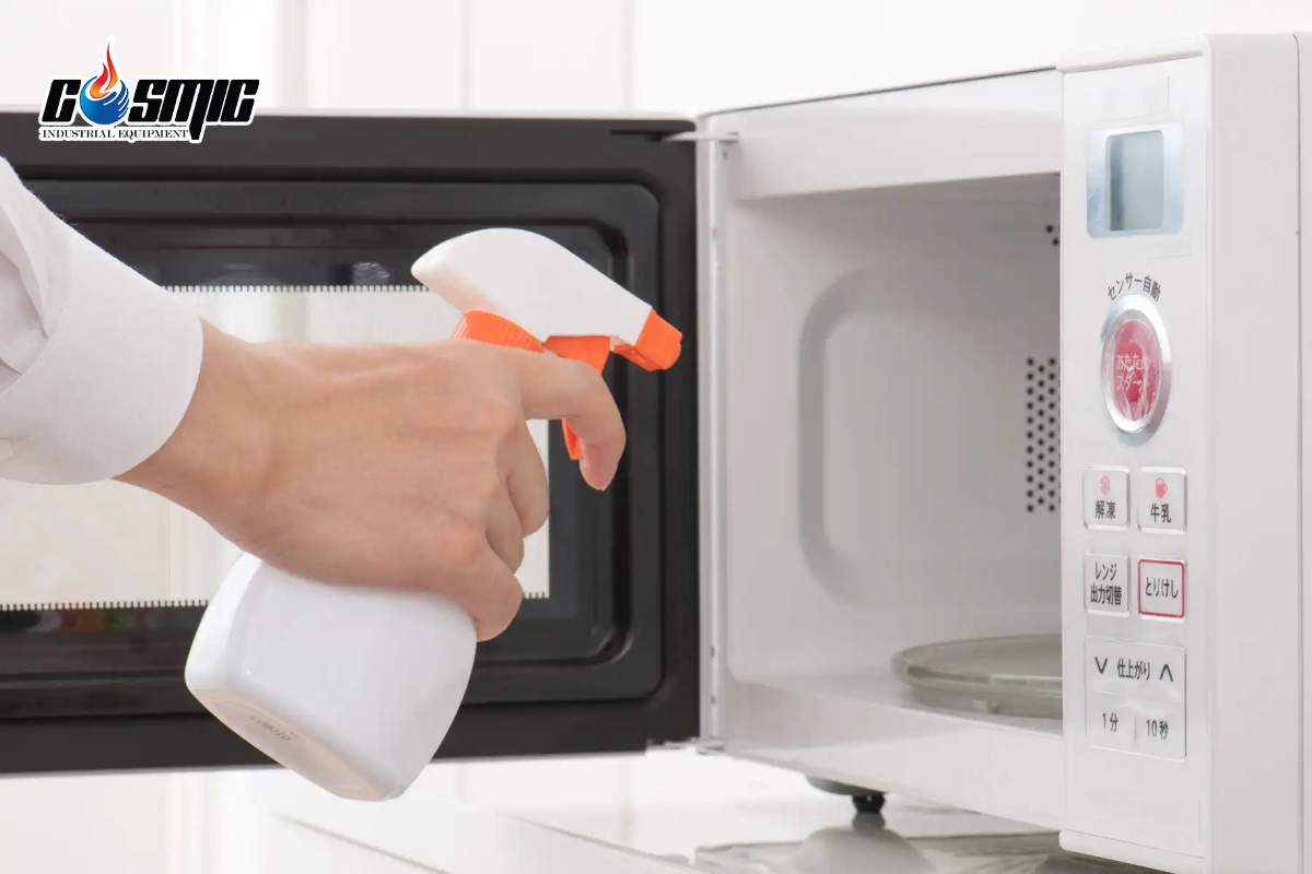 Không xịt nước trực tiếp vào khoang lò vi sóng và bảng điều khiển